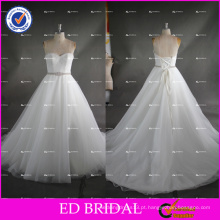 ED Bridal Cheap Ivory Lace Organza vestido de noiva vestido de casamento nupcial com faixa frisada